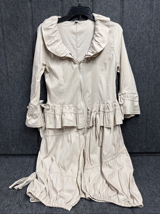 Zone Bleue Dresses & Skirts - Zone Bleue Women's Cream Ruffle Midi Dress Jacket